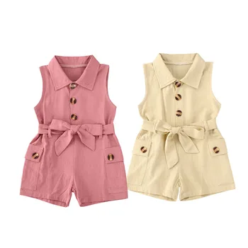 

New Summer Kids Baby Girl Button Romper Casual Lapel Clothes Ruffle Romper Jumpsuit Sleeveless Button Overalls Outfits 1-5 Years
