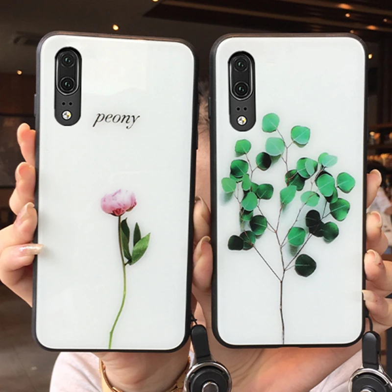 

Glass Case For Samsung Galaxy A10 A20 A30 A40 A50 A60 A70 Green plant Hard Cover For Samsung A80 A90 A10S A50S A30S A40S Casing
