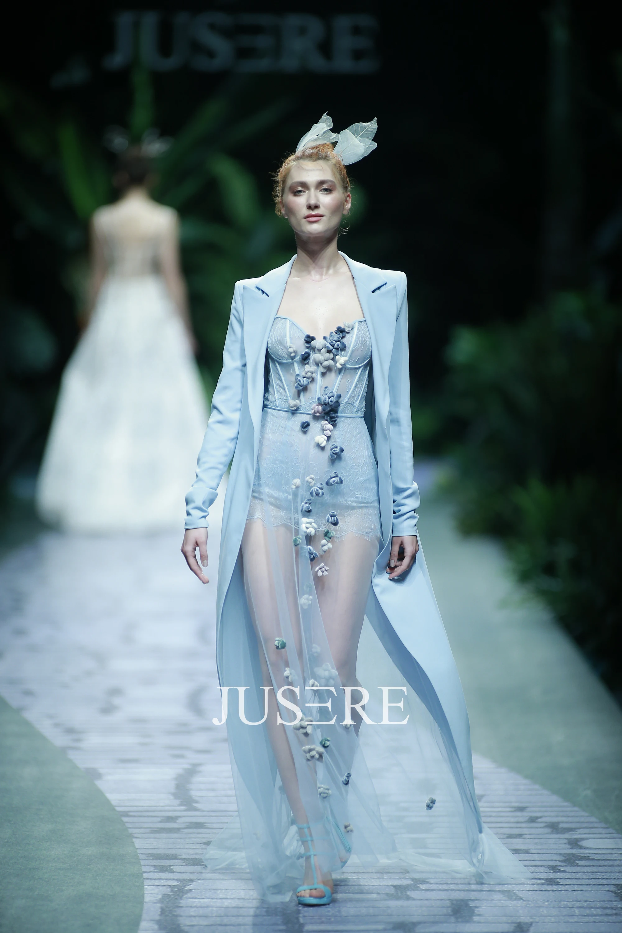 Jusere Fashion Runway Style Two Pieces Evening Dresses Illusion Sexy Tulle Formal Gown With Coat Party Dress
