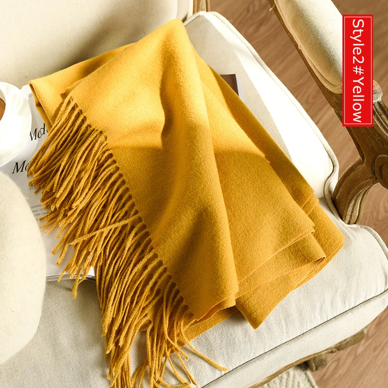 Style2 Yellow Высокое качество кашемировые шарфы женские новые зимние плотные теплые мягкие пашмины Шали Обертывания Твердые женские шерстяные длинные шарфы с кисточками - Цвет: Style2 Yellow