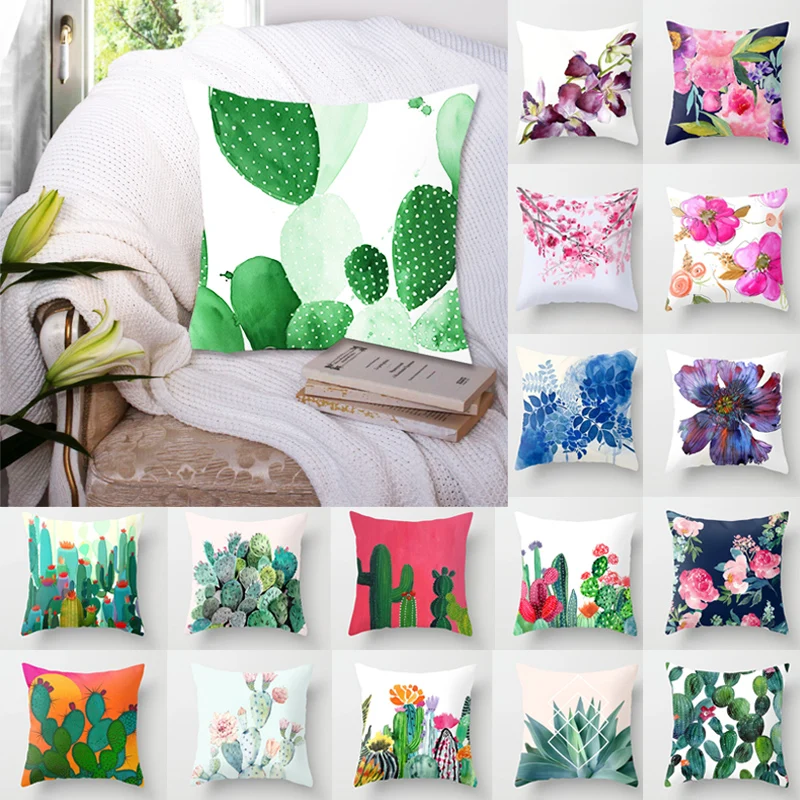 

Cactus Succulent Plants Printed Cushion Cover Polyester Home Decor Bedroom Decorative Car Seat Throw Pillow Cover For Sofa