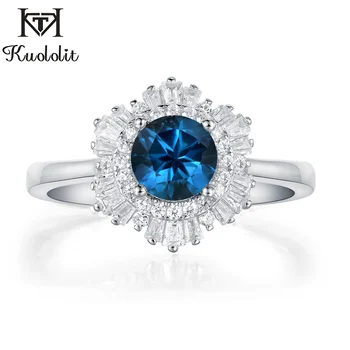 

Kuololit London blue topaz Emerald Gemstone Rings for Women Solid 925 Silver Jewelry Snow Engagement Ins Fashion Christmas Gift