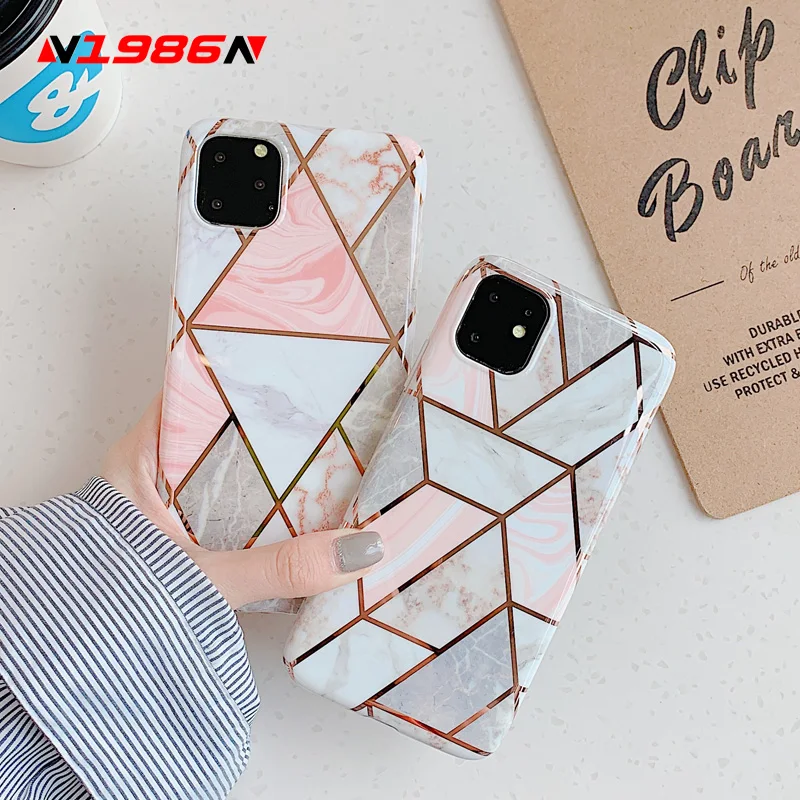 N1986N чехол для телефона для iPhone 11 11 Pro Max X XR XS Max 6 6s 7 8 Plus роскошный с мраморным гальваническим покрытием Блестящий IMD для iPhone 11