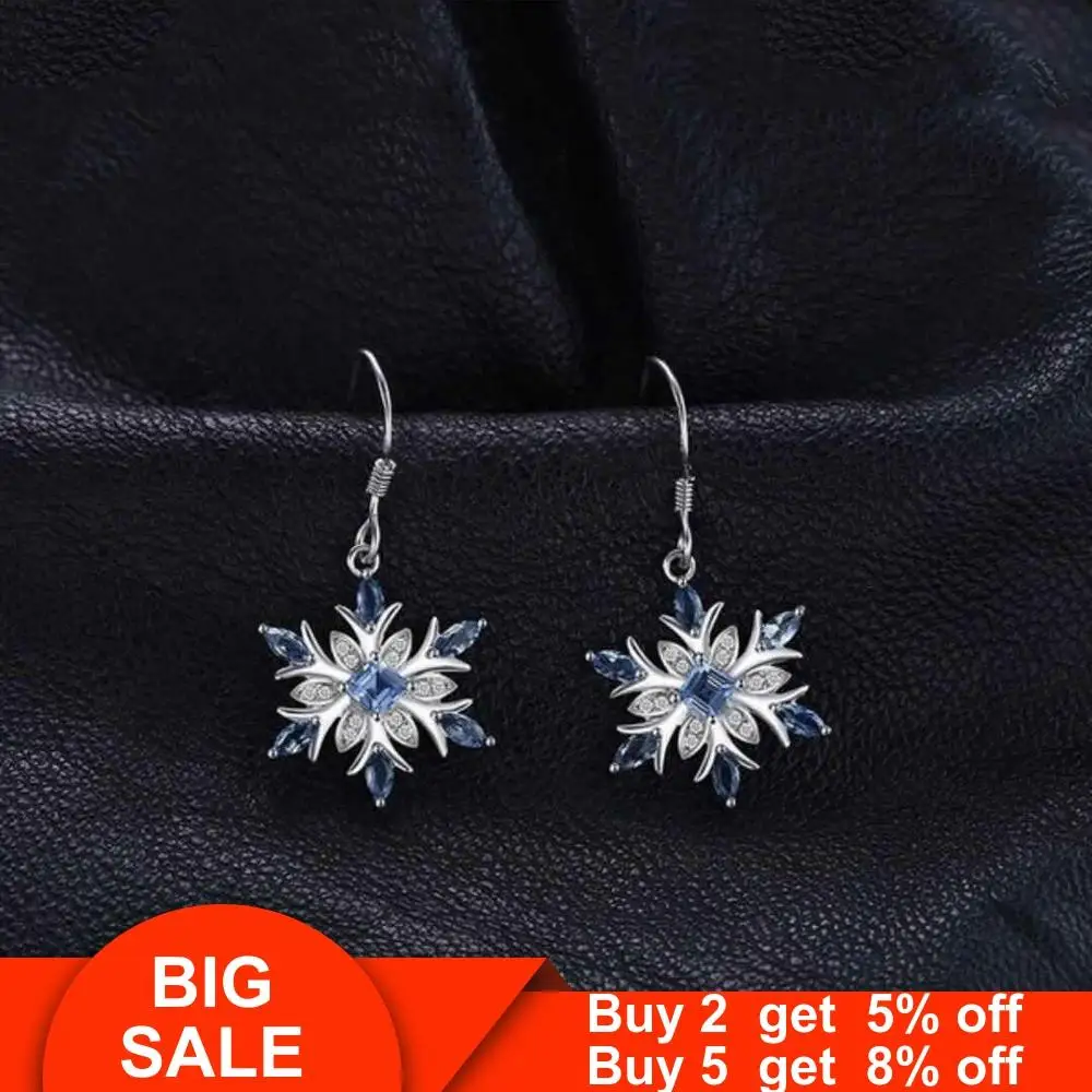 Женские серьги подвески со снежинкой вечерние из стерлингового серебра 925 пробы