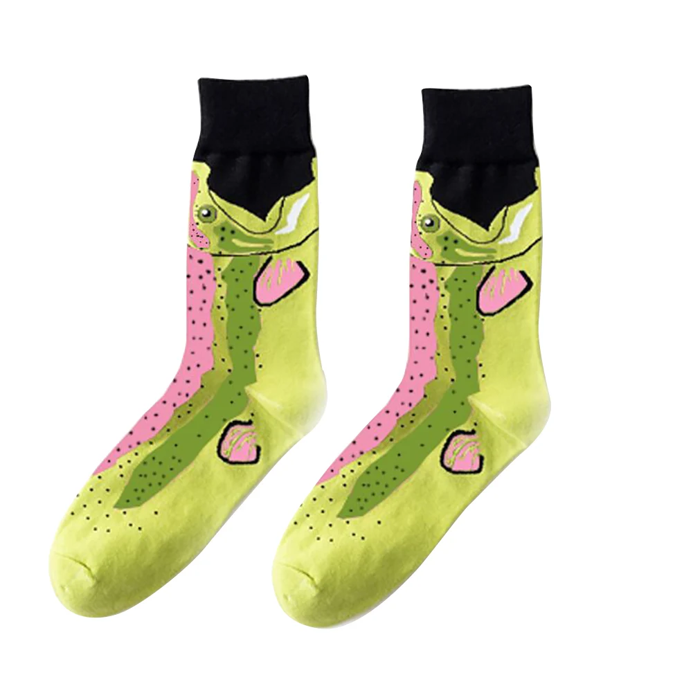 Breathable Colorful Cotton Blend Printed Elastic Men Socks Jacquard Weave Non Slip Warm Middle Tube Soft Autumn Absorb Sweat