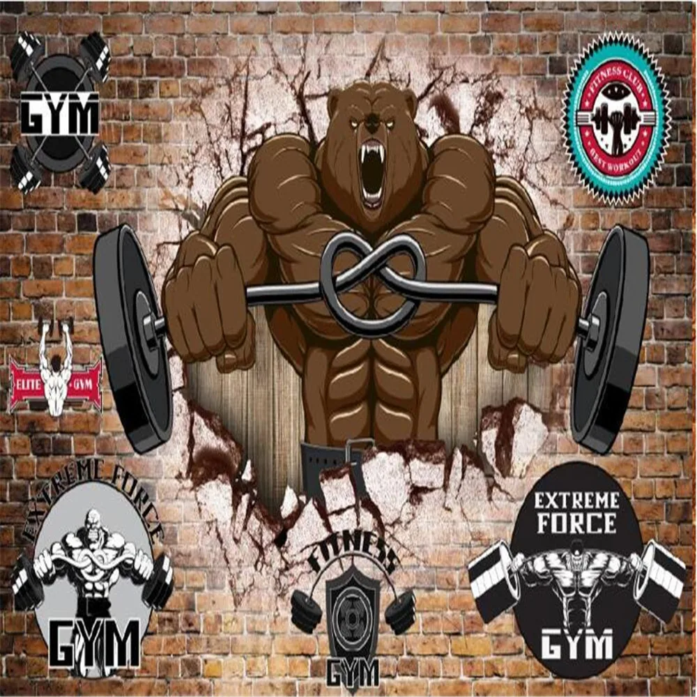 

Milofi Custom large wallpaper mural retro nostalgic 3D bear gym image wall background wall