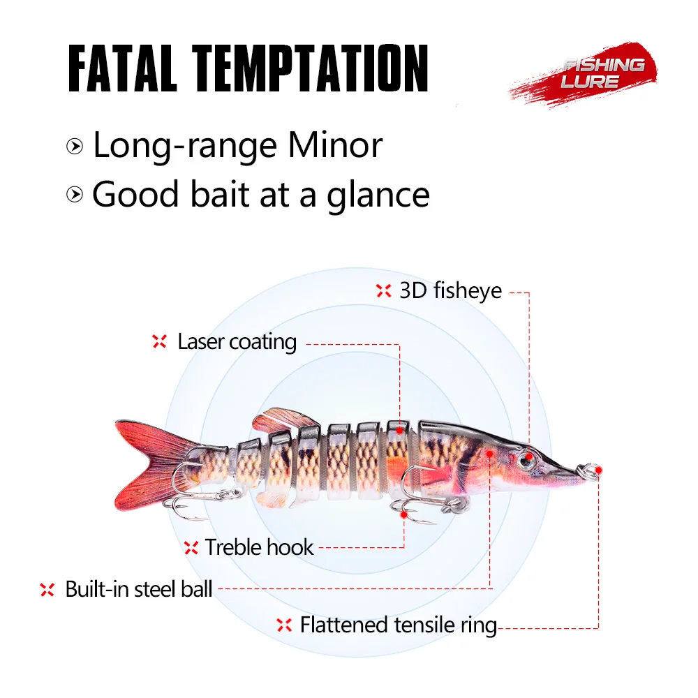 Новинка, качественные жесткие приманки, 8 сегментов, шарнирная приманка 12,5 см, 21 г, плавающая приманка, реалистичные воблеры рыболовные снасти для щуки