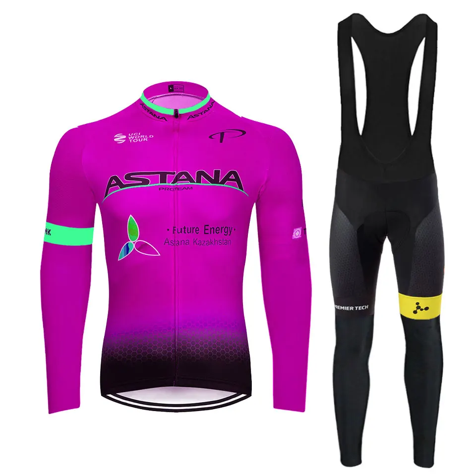 

ASTANA 2019 Team long sleeve Cycling jersey Set bib pants ropa ciclismo bicycle clothing MTB bike jersey Uniform Men clothes