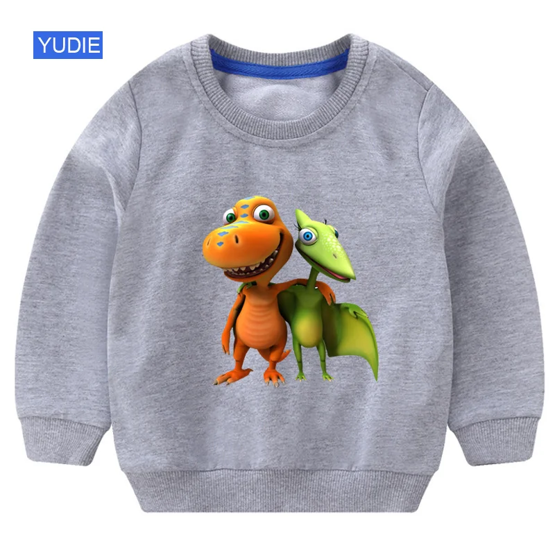 sweatshirt gray Толстовка с капюшоном для мальчиков, Детские кофты с капюшоном с рисунком динозавра из мультфильма Забавные топы для модниц в белом и Новинка осени модная одежда 3T4T в уличном стиле для детей - Цвет: sweatshirt gray