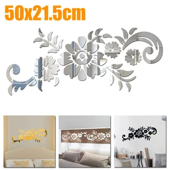 

1Pc 50x21.5cm Flower Acrylic Mirror Sticker Home Decoration Mirror For Living Room DIY 3D Home Decal Murals Wall Decor