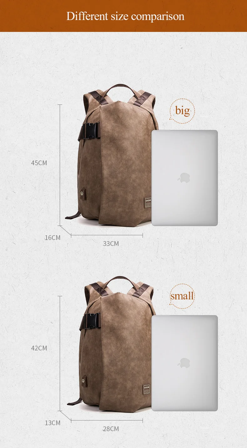 Мужской рюкзак DIDE USB для путешествий, рюкзак для ноутбука из искусственной кожи, школьная сумка для подростков, студентов, большой/маленький, два размера, Прямая поставка