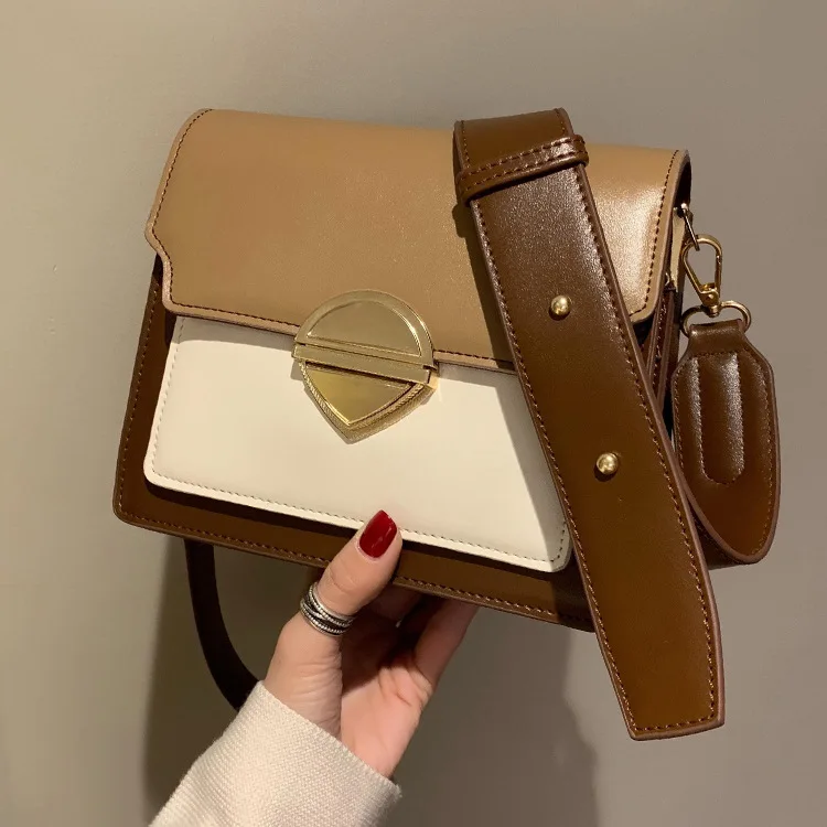 

Bag Women's 2018 New Style Korean-style Versatile Contrast Color Square Sling Bag Shoulder Bag Women's Wide-Strap Shoulder Bag F