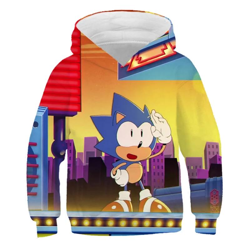 Moletom com Capuz Crianças dos Desenhos Casuais de Manga Moda Sonic Hedgehog Impresso Meninos Meninas Pulôver Animados Comprida Topo 3d The 19 meninas pulôver moletom com capuz crianças dos