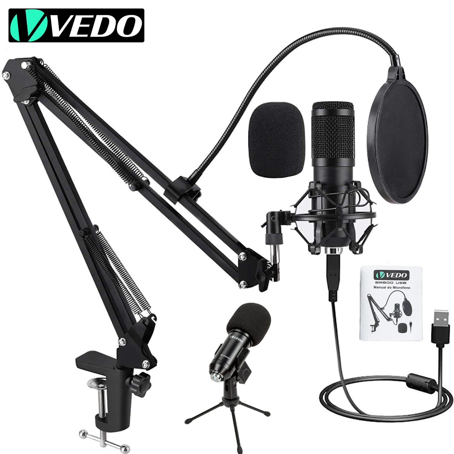 Vedo Bm800 Usb Professional Condenser Studio Microphone Kit For With