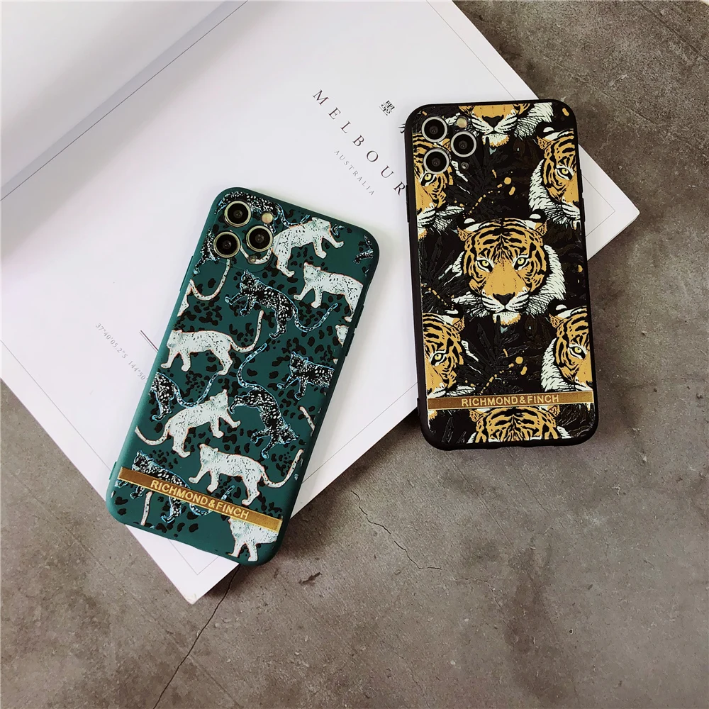 3D Embroidery Tiger Head Aesthetic Case for iPhone 12 11 13 Pro Max XS 8 7  Plus X Luxury Brand Crocodile Texture Leather Cover