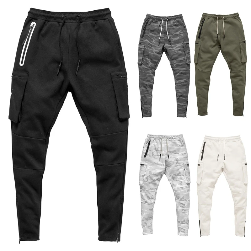 

Men Workout Sport Tapered Joggers Pants Running Athletic Drawstring Camouflage Sweatpants Multi Pockets Active Gym Fitness Trous
