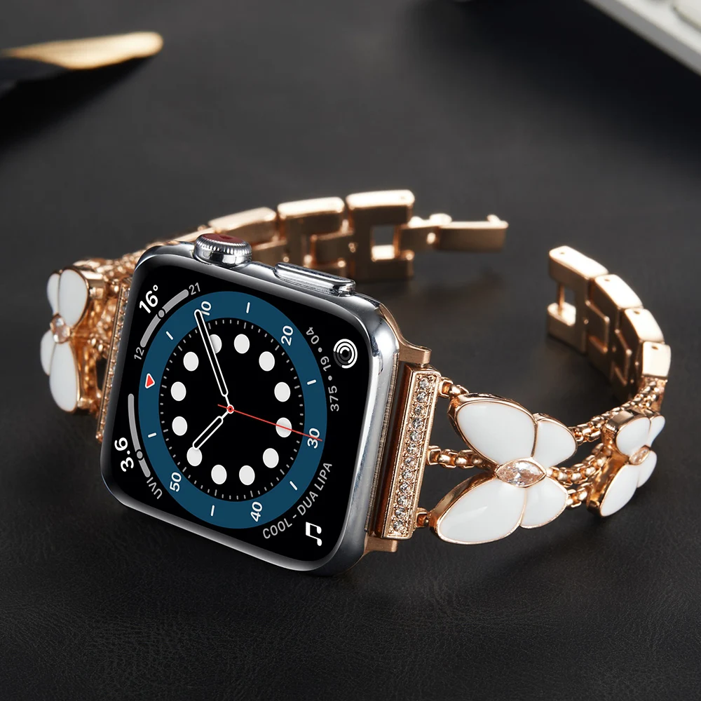 Ремешок Женский металлический для Apple Watch Band Series 6 SE 5 4 3 браслет с бабочкой iWatch 40 мм