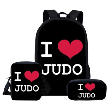 

3PCs/Set Fashion Backpack I Love Judo Pattern Kids School Bags Kongfu Exercise Design Teenagers Book-Bags Set