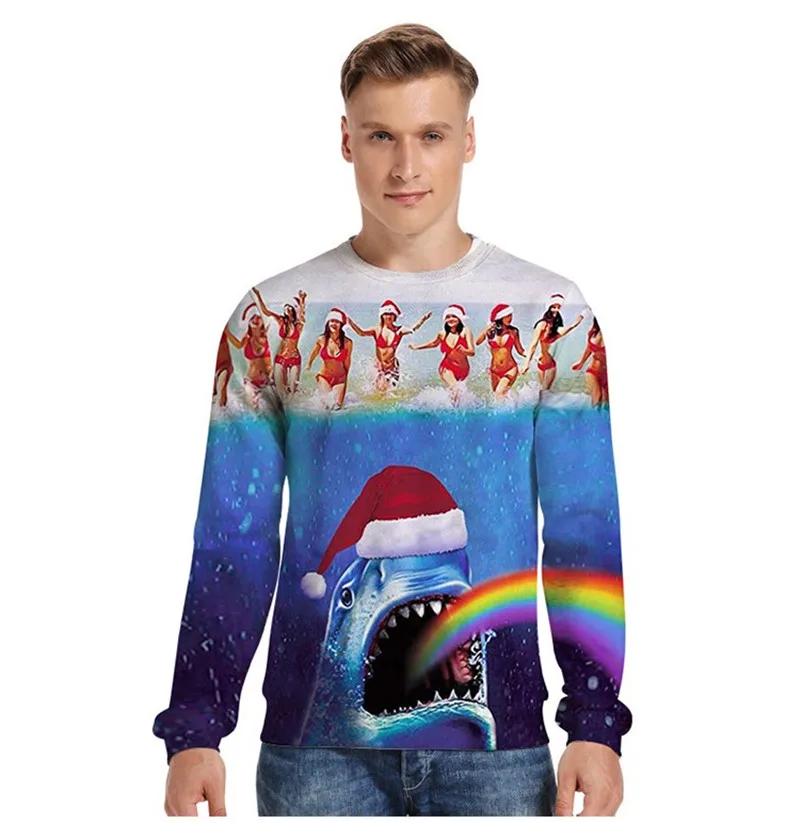 Осенне-зимний Уродливый Рождественский свитер, 3D свитера, джемперы, топы, Рождественский свитер с капюшоном, мужская и женская одежда больших размеров, S-3XL