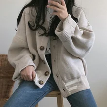 

Zoulv Women Knitted Sweater Autumn Winter Style 2020 Vintage V-neck Oversize Harajuku Solid Color Plus Size Cardigan Knitwear
