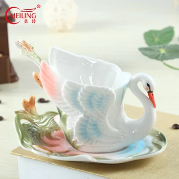 

Porcelain Swan Cup and Saucer Handmade Spoon Bone China Coffee Tea Cup Dish Tableware Personalized Wedding Birthday Friends Gift