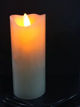 

USB powered Rechargeable led flickering pillar paraffin candle wavy edge moving wick Wedding Xmas Party bar decor 20CM(H)-Amber