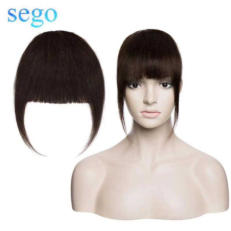 Buena Compra SEGO 25g Clip en cabello humano flequillo extensiones de cabello Natural de Remy 3 Clips contundente Bang peluca Natural negro Franja delantera bVnVaREZg