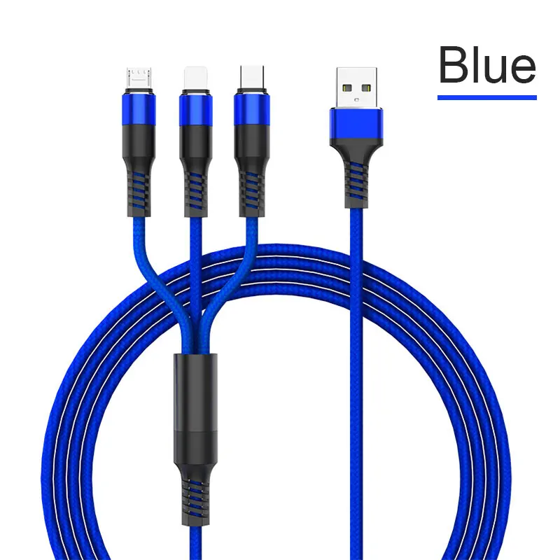 3 в 1 кабель для зарядки Micro usb type C iOS кабели для зарядки 2.5A шнур для быстрой зарядки мобильного телефона нейлоновый провод 1,2 м красный синий черный - Цвет: Синий