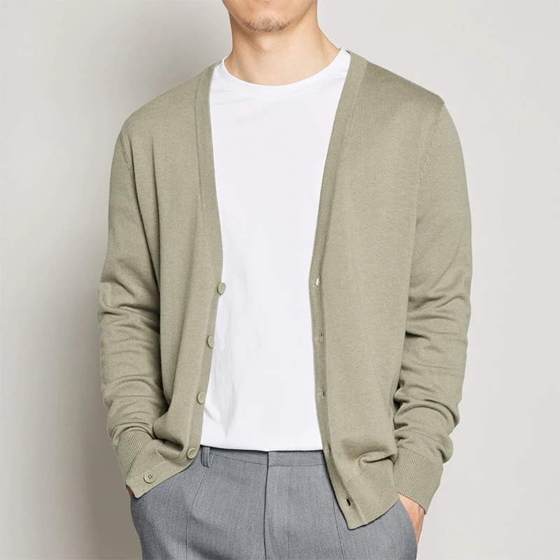 Cárdigan de algodón con botones para hombre, cárdigan de punto de color sólido, informal, a la moda, otoño