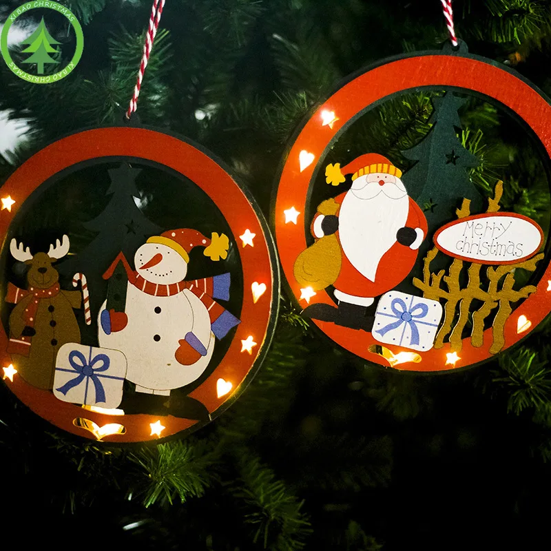 

Christmas Round Decoration Pendant Wooden Painted Illuminated Ornaments Closet Bedroom Hanging Ornaments