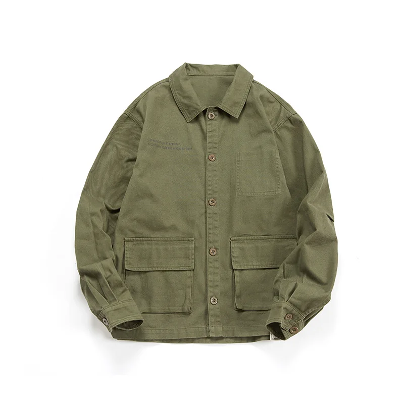 

Wu Air Spring Japanese-style Tooling Jacket Men's Popular Brand Tops CHIC Printed Multi-pockets Handsome Retro Casual Coat