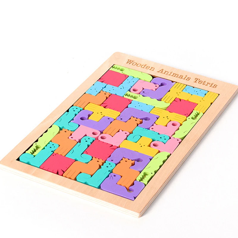 Tetris игра Обучающие Развивающие игрушки милые 3D Пазлы настольные Игрушки Tangram Головоломка Детские деревянные головоломки игрушки - Цвет: as picture