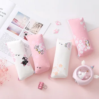 

Cute Cherry Cat Pencil Case for girls Kawaii Sakura pencil box pen bag Stationery pouch school supplies kids gift