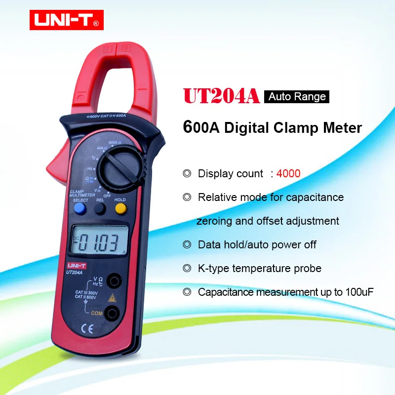 UNI-T UT204A цифровой клещи True RMS Автоматический диапазон измерения переменного тока