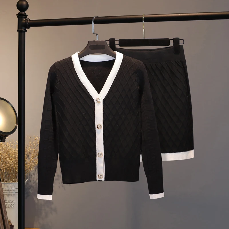 Женские комплекты свитеров, Элегантный стильный кардиган+ мини-юбка, комплект из двух предметов, трикотажные спортивные костюмы, одинаковые комплекты, спортивные костюмы из 2 предметов