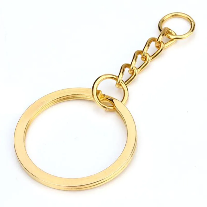 10 шт./упак. 28 мм кольцо для ключей круглый держатель с брелком родиевое золото античный бронзовый цвет два небольших брелока для подключения брелоков - Цвет: Gold