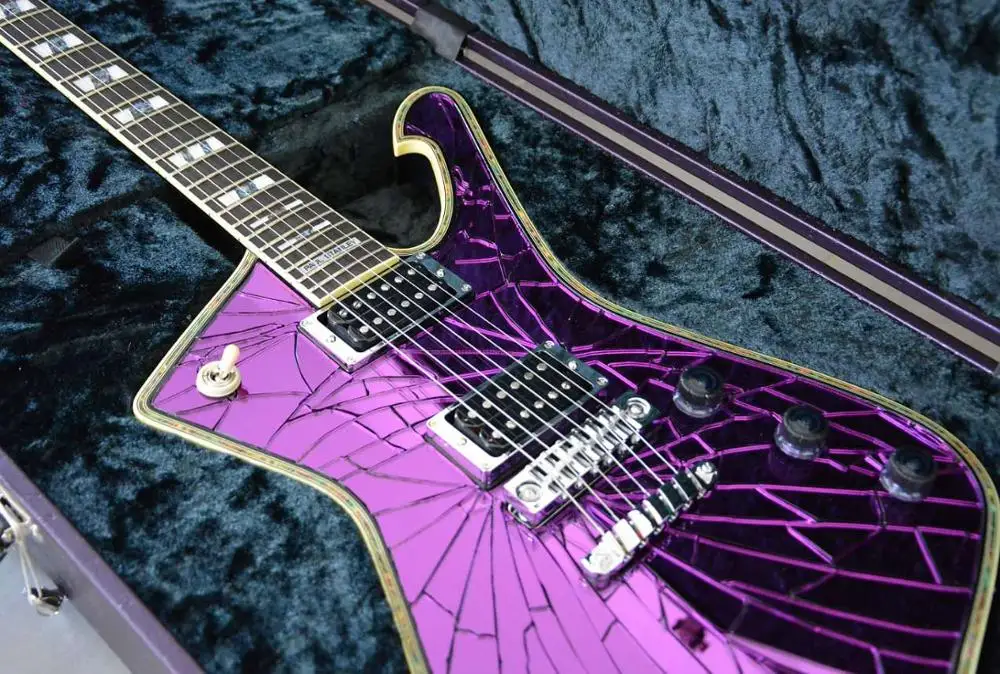 

China Custom Guitar Mirror Cracks Iceman PS2CM Paul Stanley 2017 Purple Gold Cracked Mirror with Mirror Pickguard