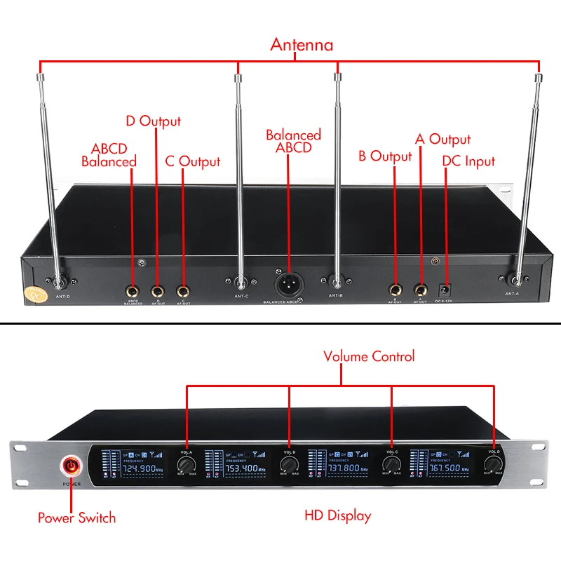 LEORY Профессиональный 4 портативные частоты UHF динамическая капсула 4 канала беспроводной микрофон для караоке системы