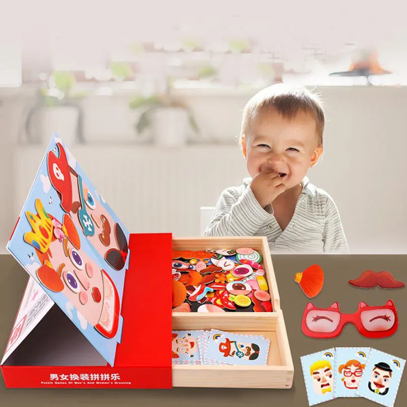 

Wooden Magnetic Puzzle Cognitive Matching Jigsaw Face Animals Toys for Children Early Educational Matching Toys Gift