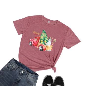 

Hillbill Christmas Women T Shirts Christmas Truck Snowman Tree Print T Shirt Hipster Short Sleeve Tumblr Cute Tops Ladies Gift