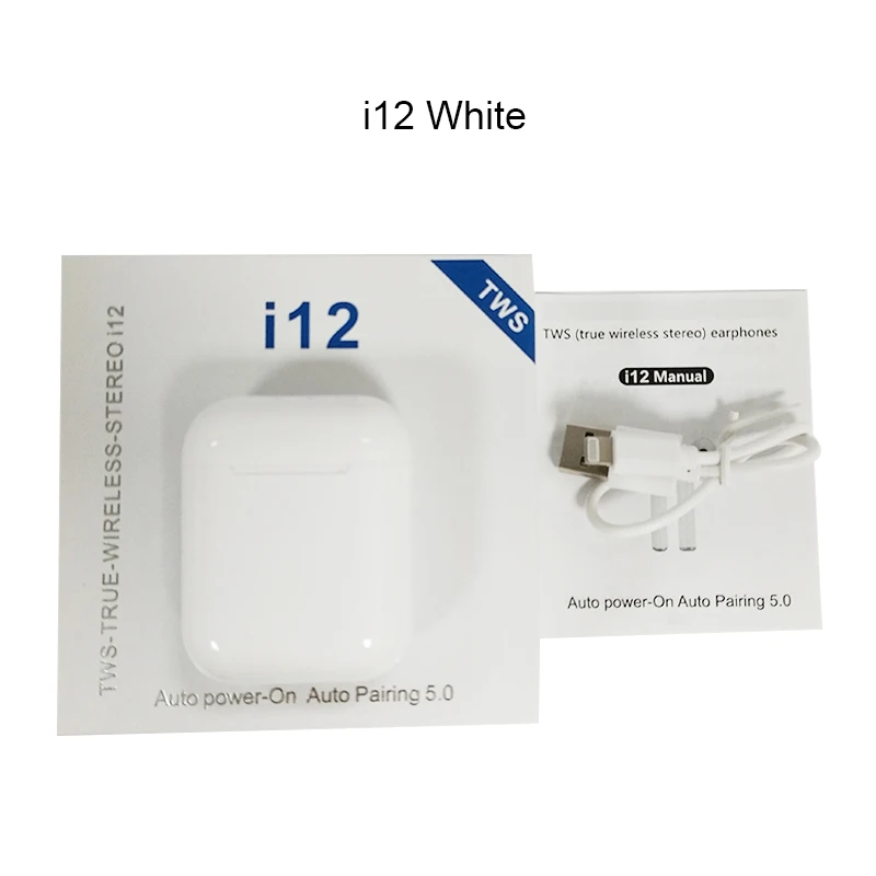 Белый Оригинальные i12 TWS мини беспроводные наушники True 5,0 Bluetooth наушники умные сенсорные наушники Динамик Микрофон Bluetooth гарнитура - Цвет: Белый