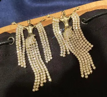 

Elegant goddess multi-layer flashing rhinestone chain tassel earrings tide long ear accessories