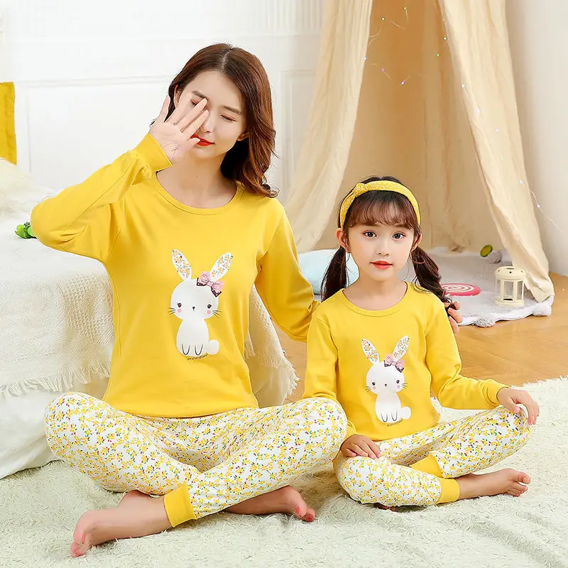 Nueva familia conjuntos de pijamas de algodón de invierno Set de noche padre-hijo de familia juego trajes de mamá y Me ropa pijama
