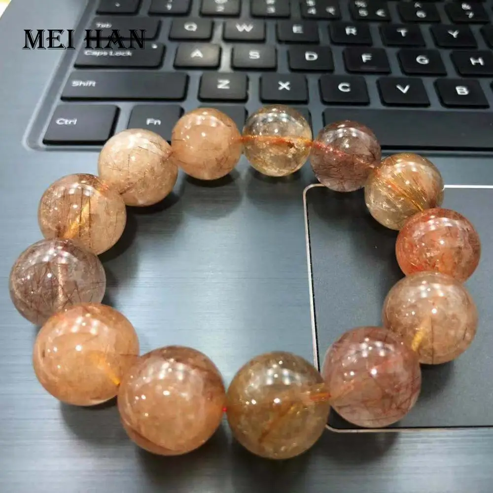 Meihan free shipping (approx 13beads/set/108g) natural amazing Brazil 18+-0.2mm copper rutilated quartz smooth round beads stone | Украшения