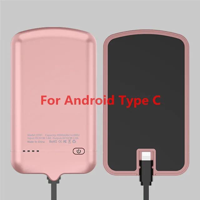 4000 мАч портативный аккумулятор зарядное устройство чехол для iPhone внешний резервный блок питания для samsung Xiaomi huawei зарядное устройство чехол - Цвет: Rose Gold for Type C