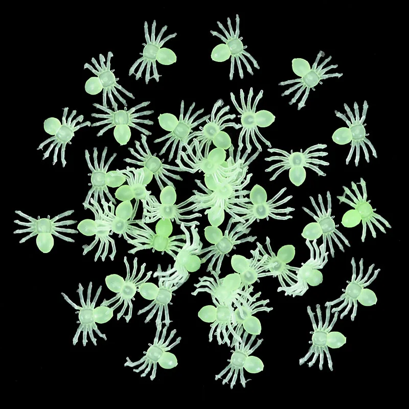 50Pcs Horror Black Spider Mini Plastic Luminous Spider Haunted House Spider Web Bar Halloween Decoration Simulation Tricky Toy