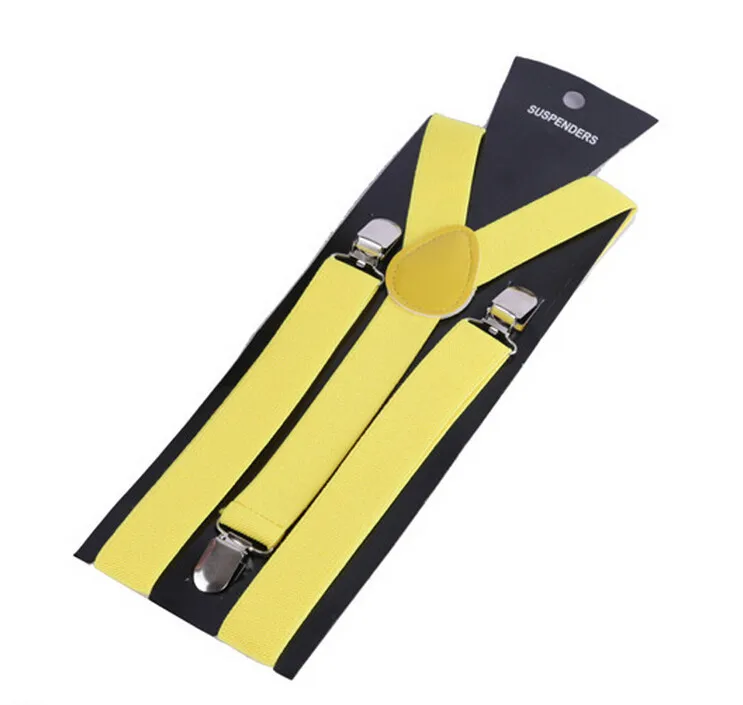 yellow Модные новые мужские и женские унисекс подтяжки с клипсами, эластичные y-образные регулируемые подтяжки, цветные, 0055 - Цвет: yellow