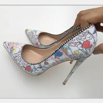 

Luxury Women High Heels Heart Chains Print Women Shoes Stiletto 12CM Zapatos Tacon Mujer Party Wedding Shoes Sexy Women Pumps