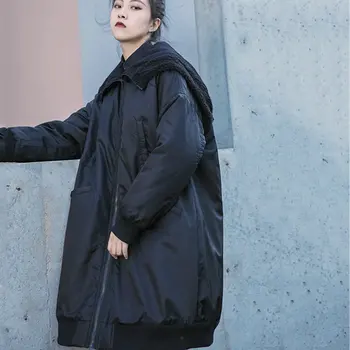 

Korea Personality Collar Two Styles Parka Black Plus Size Winter Coat Women Keep Warm Long Sleeve Women Clothes 2019 B907