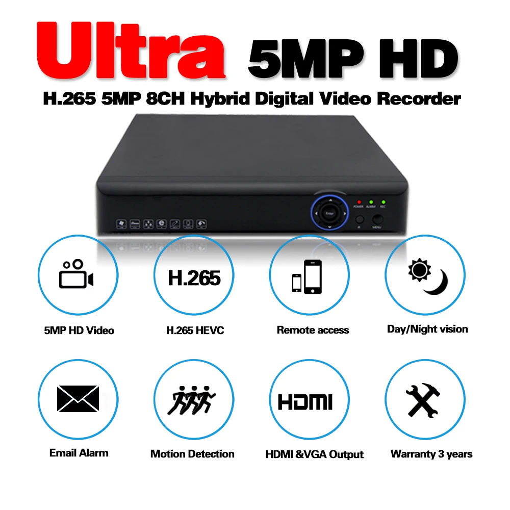 DVR 16CH 8CH 4CH CCTV Video Recorder For CVBS AHD Camera Analog Camera IP Camera Onvif P2P 5.0MP H.265 CCTV Hybrid DVR NVR